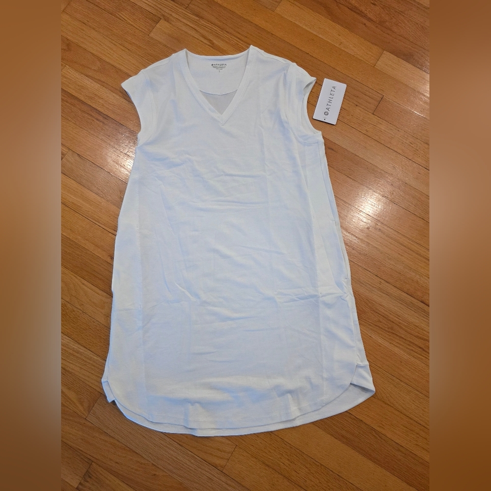Athleta Pacifica Robe Pacifica White V-Neck Sleeveless Shift Dress